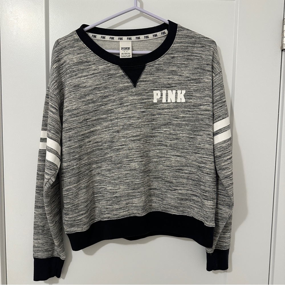 PINK by Victoria’s Secret Gray Black Crewneck Sweater Size Small Women’s